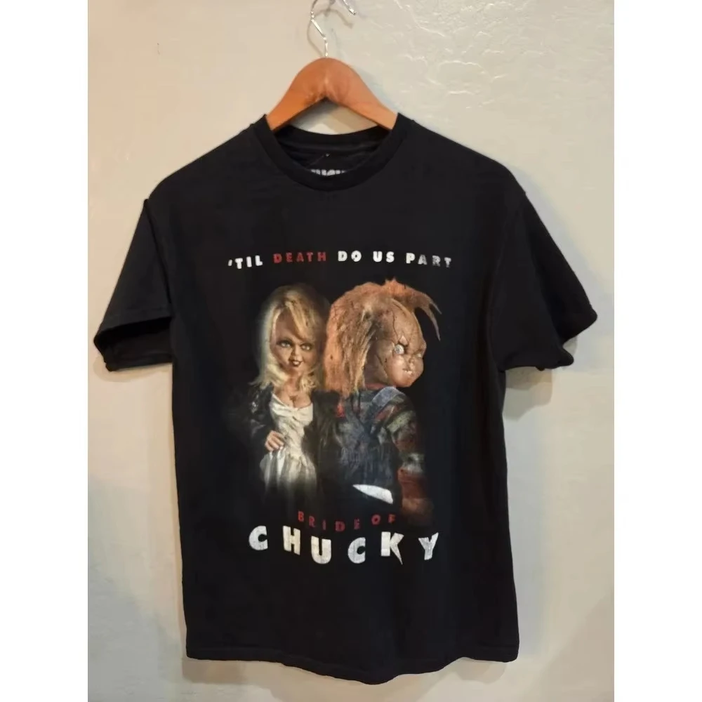 Bride of Chucky Til Death Do Us Part T-Shirt Unisex Round Neck Short Sleeve Tiffany Chucky Horror Movie Fan Streetwear Tee
