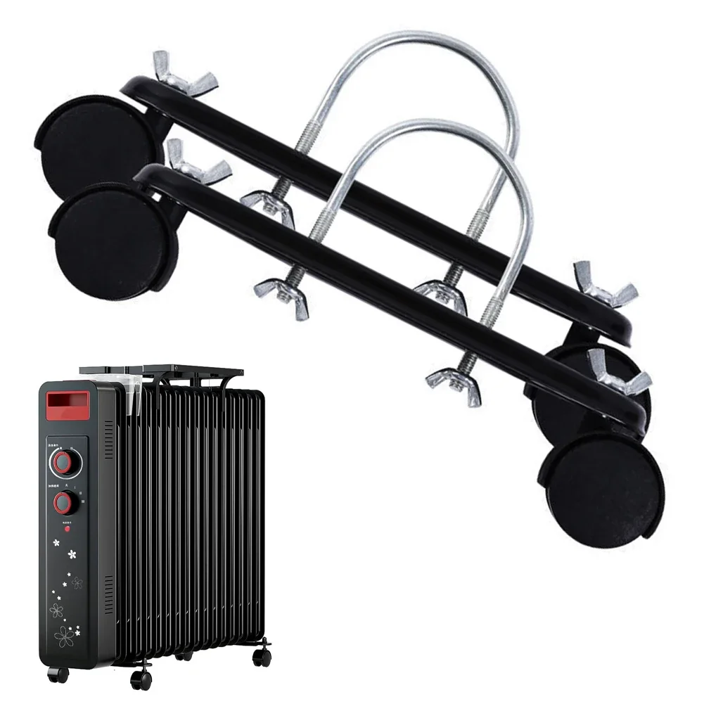 2x Mobile Pulley Bracket Casters Stand for Electric Heater Oil Ting Hydroelectric Radiator Carbon Steel Black Rotating Wheels