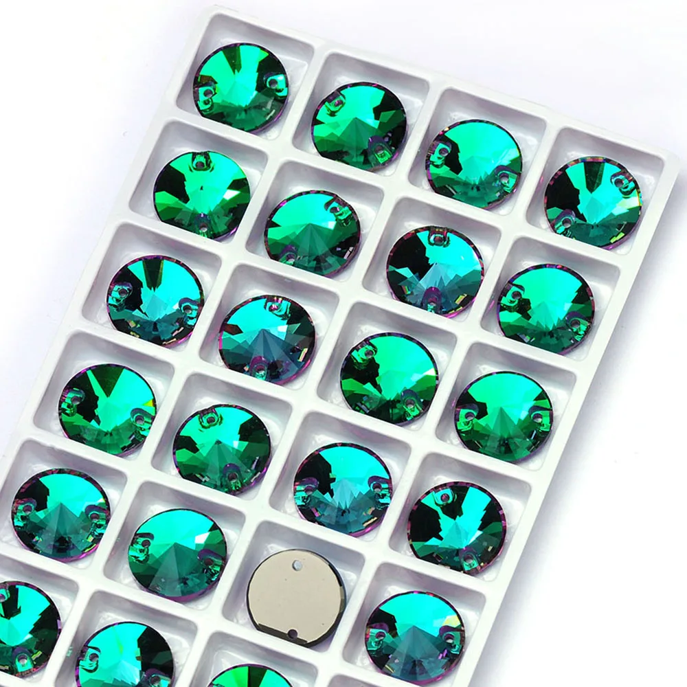 PUBRILEX Emerald Vitrail K9 Glas Aufnähbare Strasssteine Flache Rückseite Grüne Kristallsteine zum Aufnähen für Taschen, Kleidungsstücke, Kleider – Detail 8