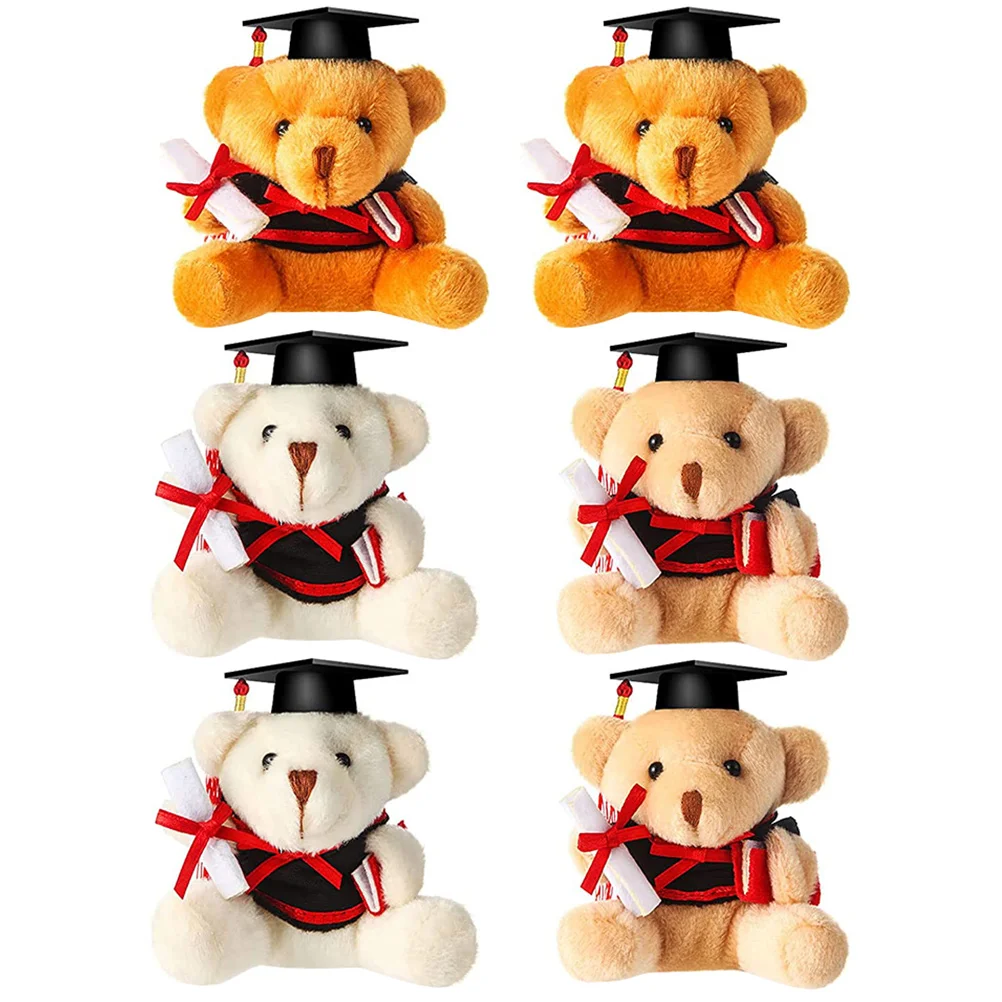 

6 Pcs Plush Graduation Bear Small Decor Keychains Ornament Stuffed Animal Animals Pendants Ring Baby