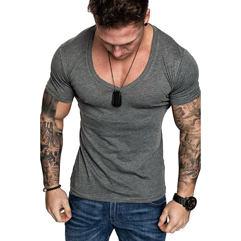 2024 New Men\'s T-shirt Multi color Fitness Men\'s T-shirt V-neck Men\'s T-shirt Casual Sports T-shirt