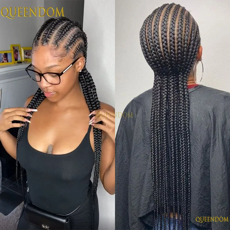 36 "الاصطناعية كورنو شعر مستعار مضفر للنساء السود 360 كامل الدانتيل الكروشيه الضفائر شعر مستعار الأفريقي شعر مستعار مضفر