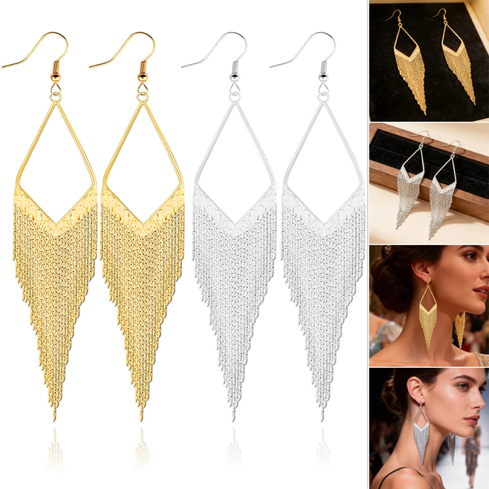 Lovely Long Dangle Earrings for Women Accessories Boho Gold/Silver Color Tassels Drop Earring Fashion Ornaments Friendship Gifts