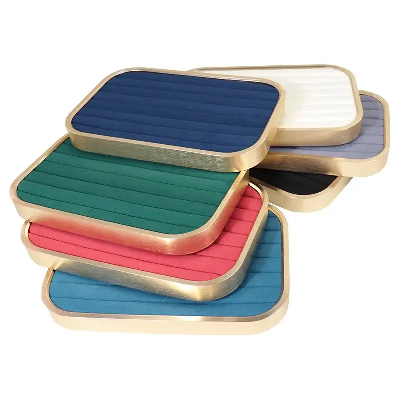 Metal Velvet Ring Tray Box Earring Necklace Jewelry Display Case Storage Holder For Home Jewelry Store Organizer shows Prop