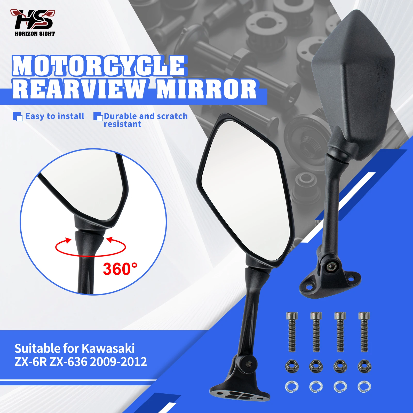 HS Motorcycle Accessories Side Mirrors Reverse Mirror Rear View Mirrors For Kawasaki ZX-6R ZX-636 2009-2012
