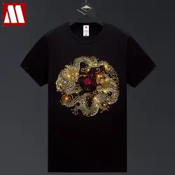 Chinese Style Men's Dragon Rhinestones Tshirt Unisex Streetwear Fitting Men Short Sleeve Tees Diamond Plus Size S-5XL Cool Tops