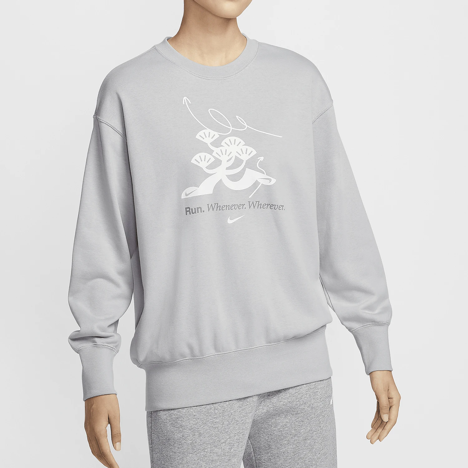 

Оригинальная женская флисовая свободная спортивная толстовка с круглым вырезом и принтом Nike HQ4737-012