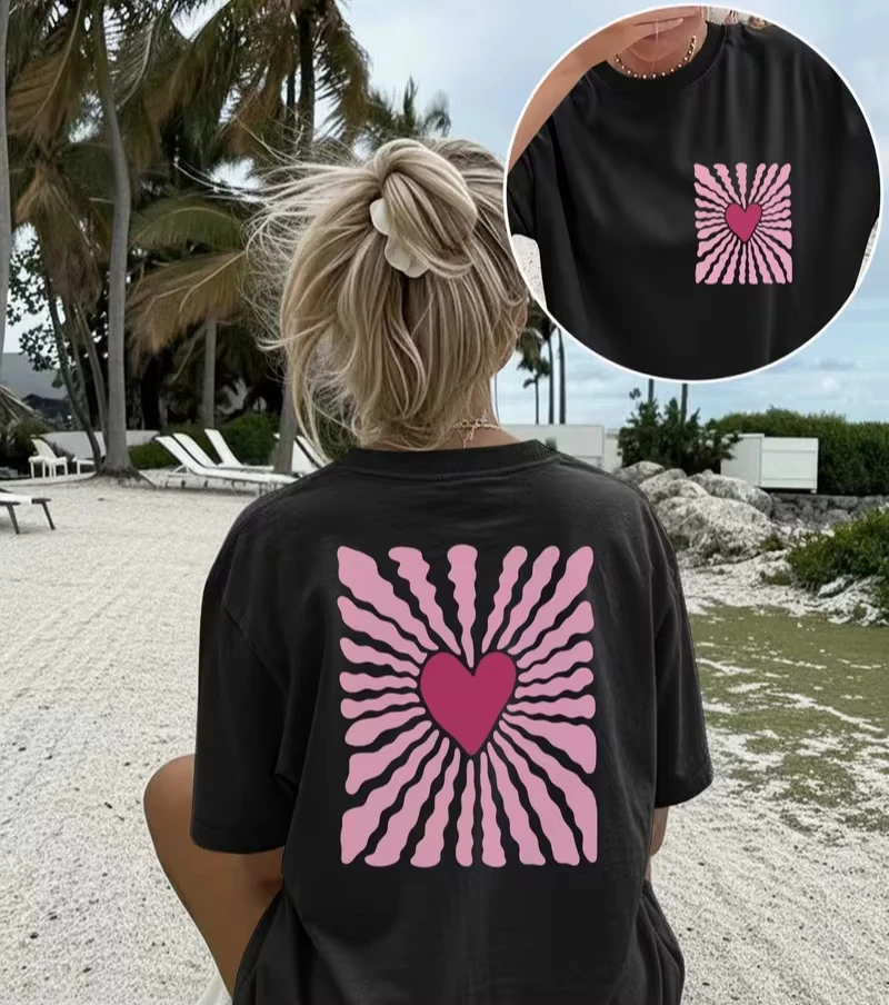 Heart Ray Print T Shirt Unisex Men Women Cotton Graphic Printed Short Sleeve Round Neck Aesthetic Casual Summer 2026 Hot Sale