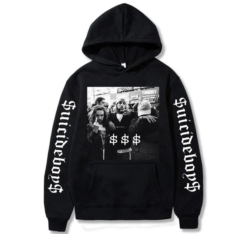 Suicideboys Print Hooded Sweatshirt Long Sleeve Pullover Inside Fleece Front Pocket New Popular Street Fashion Streetwear