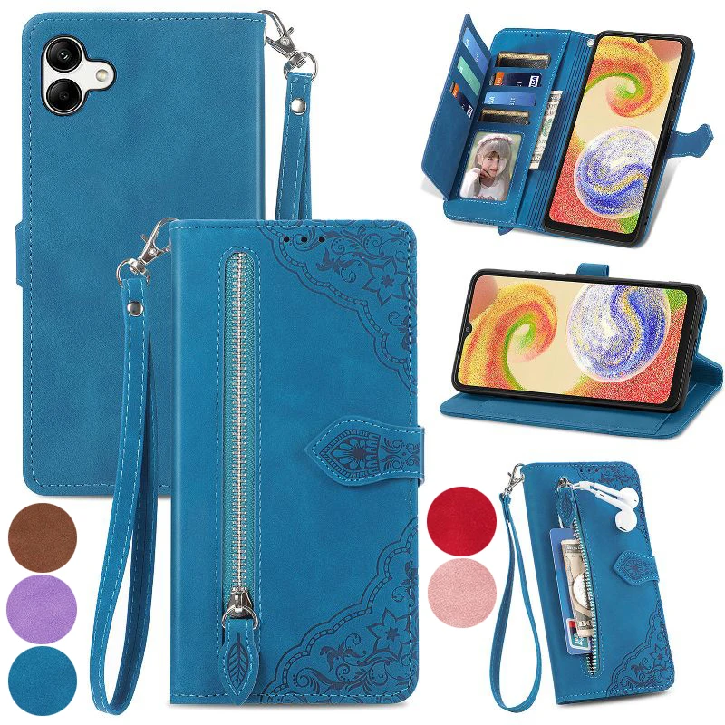 

Vertical Zipper Wallet Case Flip Cover For Samsung Galaxy M54 M80s M40 M33 M23 M14 M02 F41 F12 A72 A52 S10 Wrist Rope Phone Case