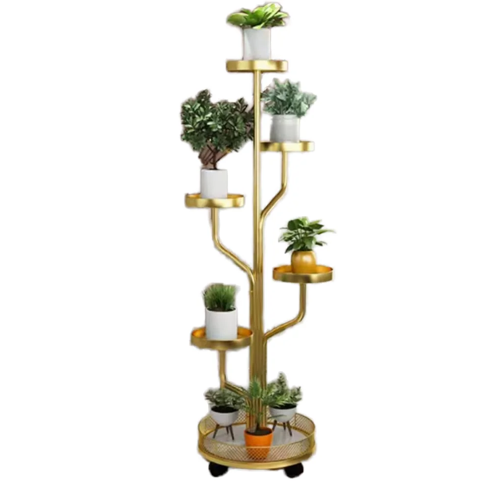 

5-Tier Modern Chrome Plated Iron Desktop Plant Stand Wheels Tall Corner Flower Rack Plant Shelf Multiple Plants Patio Bedroompro