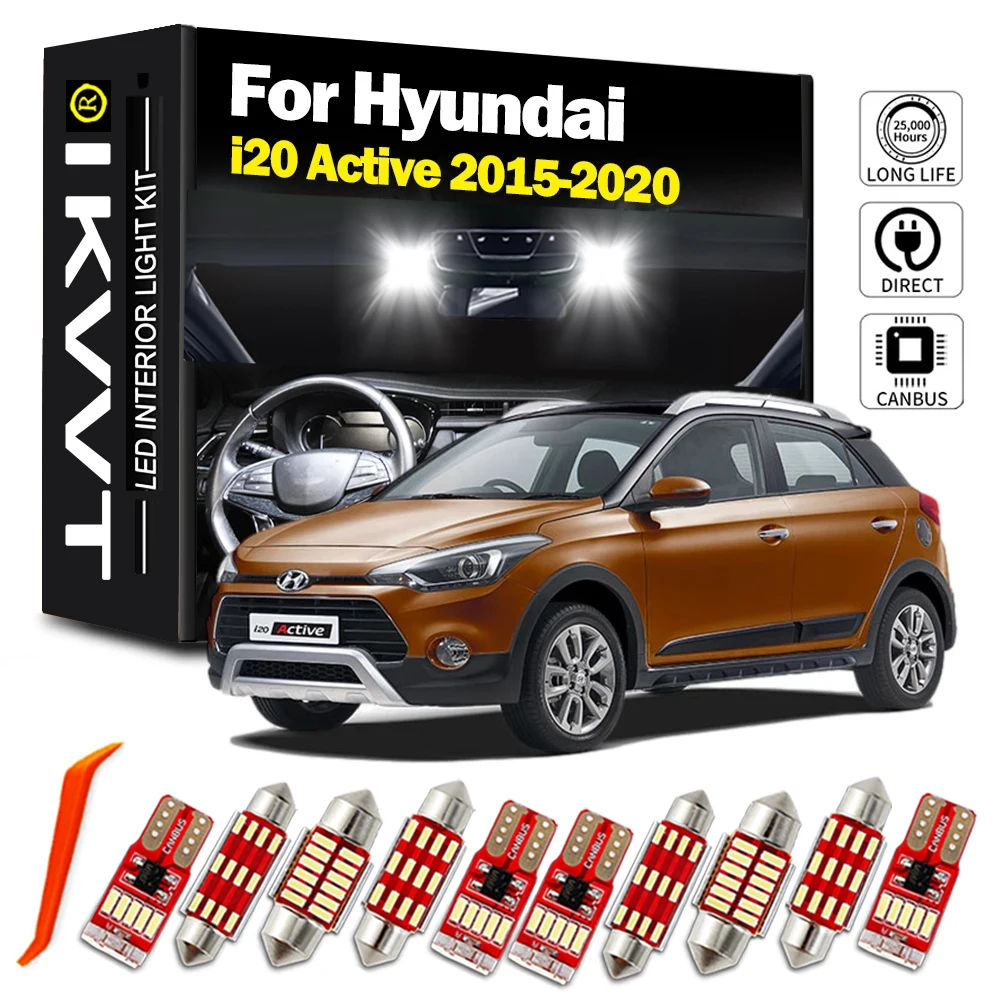 IKVVT 11Pcs LED Interior Map Reading Dome Trunk Light Kit For Hyundai i20 Active 2015 2016 2017 2018 2019 2020 Canbus Car Bulbs