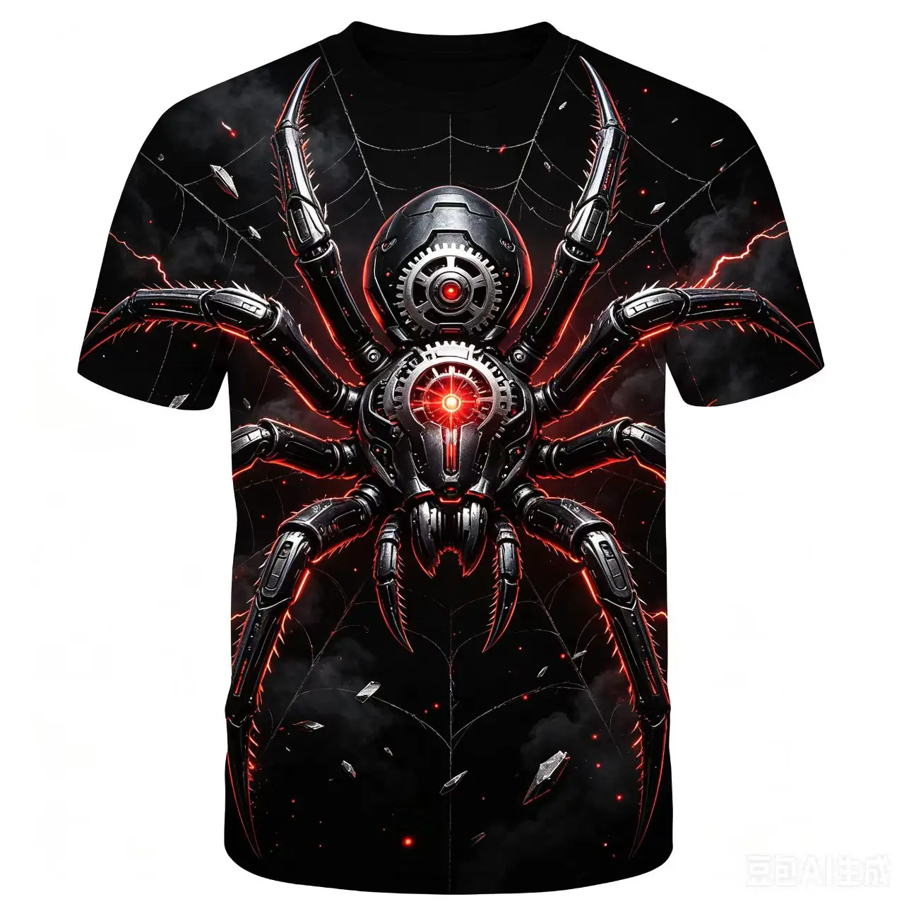 European and American popular 3D printed cyber mechanical organs, spider personalized pattern men's T-shirt — купить у AliExpress WW
