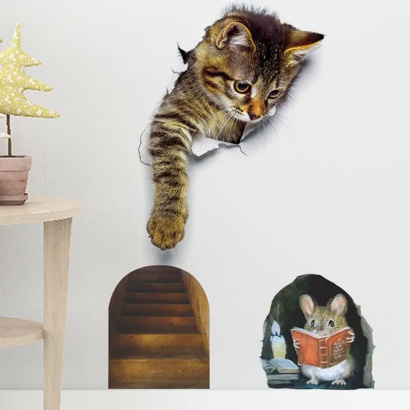 M228 Maus Katzen Tiere Wandaufkleber Badezimmer Toilette Dekor Wohnzimmer Schrank Kühlschrank Home Dekoration Aufkleber – Detail 7