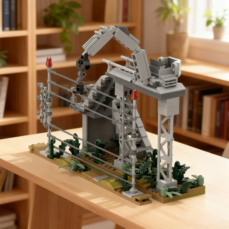 247pcs MOC Dino Fence with Crane Model Christmas Gift Decorative Display Piece Collection Home Decor Collectible Desk Ornament