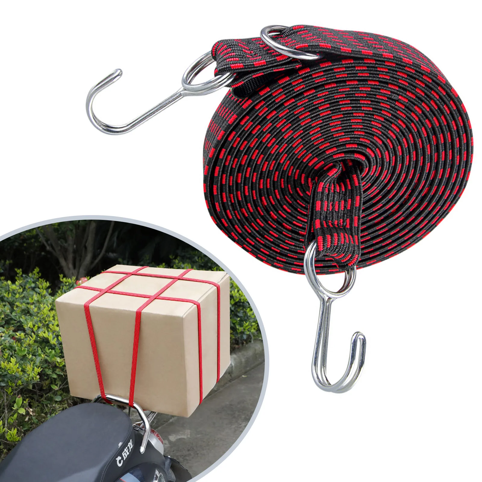 Bungee Cords With Hooks 1M/2M/3M Extra Long Bungee Strap Ropes Heavy Duty Luggage Bungee Cord Flat Rubber Elastic Straps