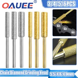 3/4/5/6pcs Diamond Coated Cylindrical Burr 4/4.8/5.5mm Chainsaw Sharpener Stone File Chain Saw Sharpening Carving Grinding Tools