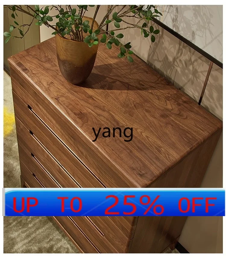 LMMblack walnut chest of drawers all solid wood simple light luxury living room bedroom locker