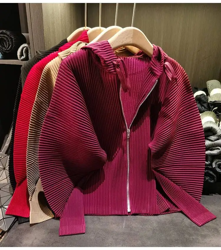 Drawstring Spring New Hooded Pleated Zipper Women's Sweatshirts Loose Elegant Simple High Quality Cardigan Coat 245YG