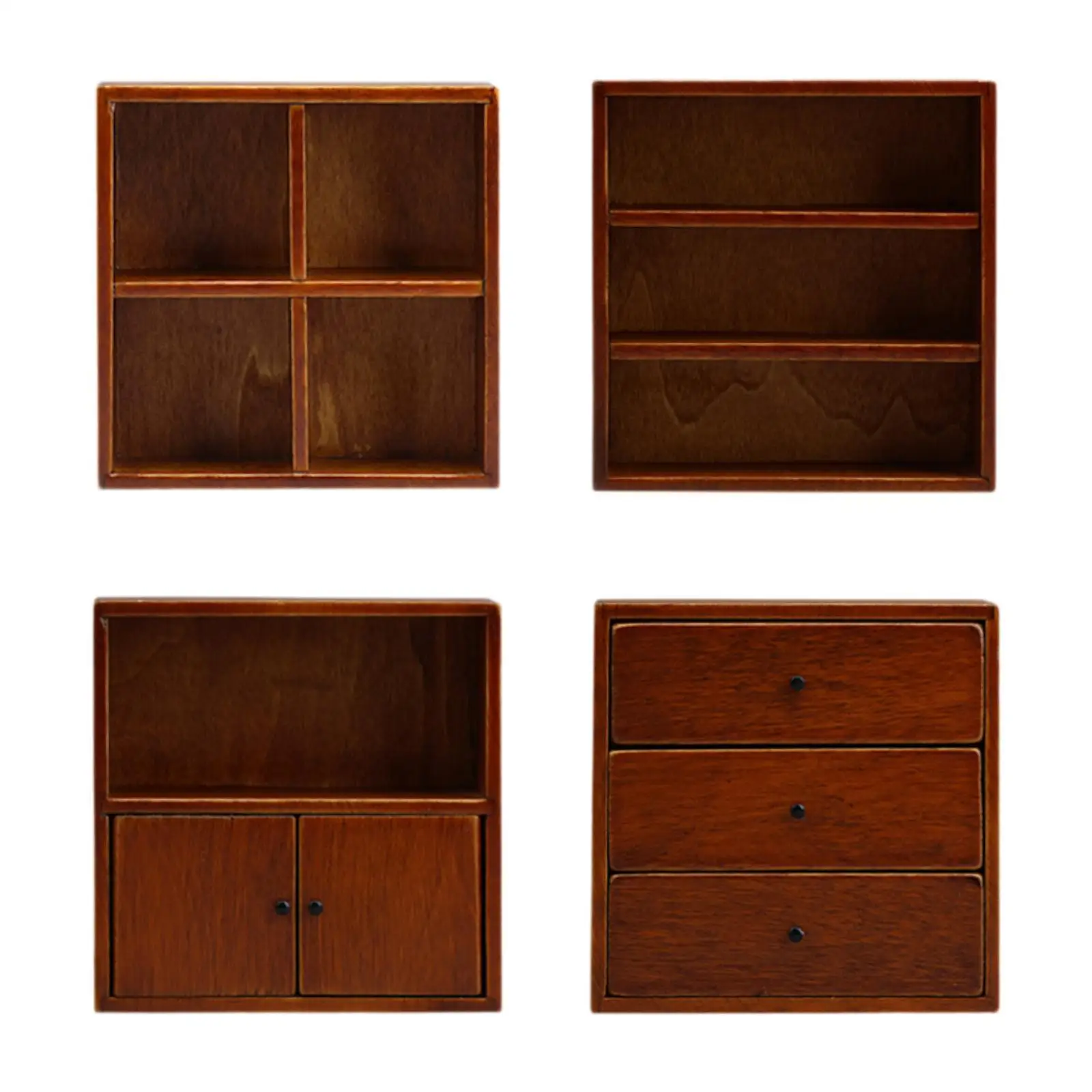 

4Pcs 1:12 Scale Dollhouse Cabinet Set Decorative Model Bedroom Landscape Doll House Accessories Wooden Cabinet for Girls Boys