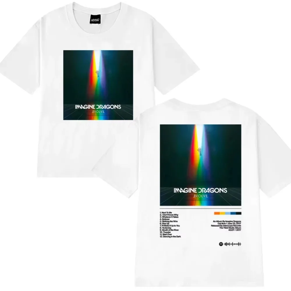 T-shirt imprimé double face Imagine Dragons Evolve Album, streetwear vintage hip hop unisexe, t-shirt court en pur coton pour hommes