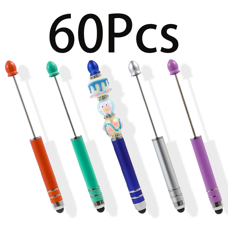 60Pcs Touch Screen Beaded Pen DIY Cute Beadable Ball Pen Stylus Pens for Mobile IPad Touch Pens Business Office Gift Pen