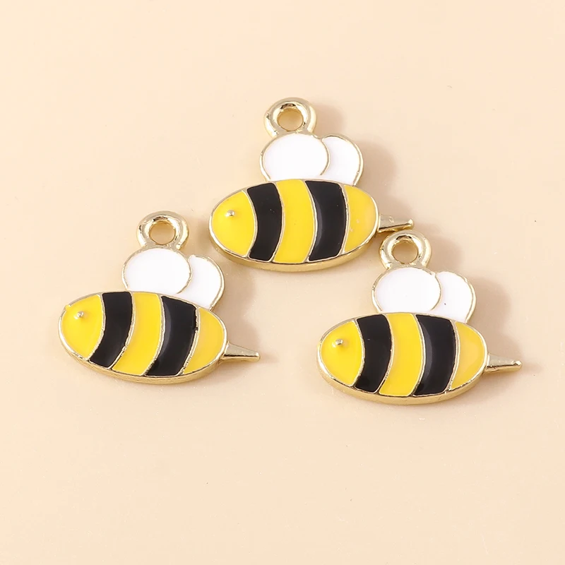 10pcs Mixed Cute Yellow Enamel Animal Charms Bird Whale Duck Shell Bee Fish Pendants DIY Necklaces Earrings Jewelry Making