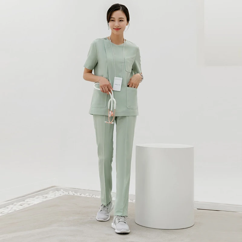 

Комплект эластичной операционной униформы в корейском стиле для стоматологов и косметологов: халат с коротким рукавом, костюм для ухода за руками и лицом, униформа для работы с оборудованием для ухода за глазами