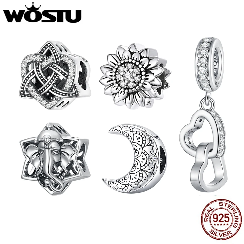 

WOSTU 925 Sterling Silver Vintage Hollow Charms Bead Diamond Cut Pendant For Women Fit Original Bracelet Necklace Jewelry Making