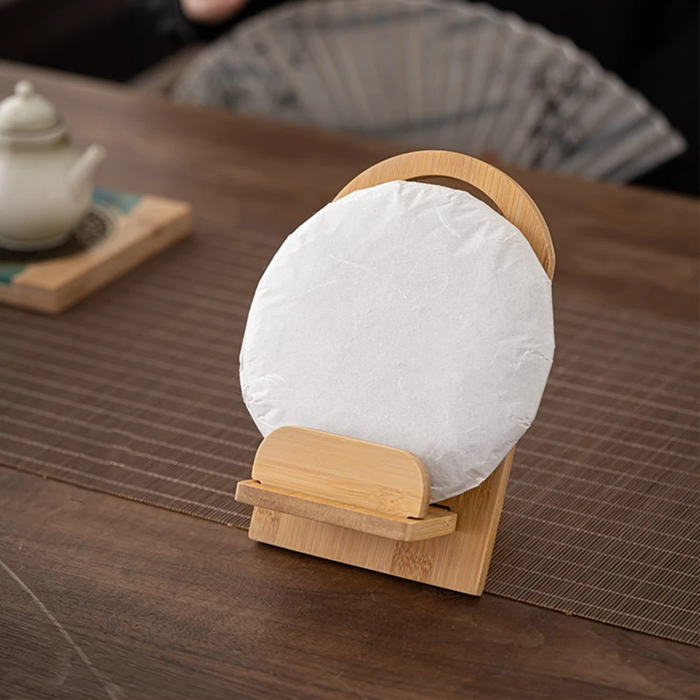 

Tea Showcase Rack Bamboo Desktop Display Stand Premium Quality Tea Cake Holder Plate Rack for Home Desktop Decoration Artworks