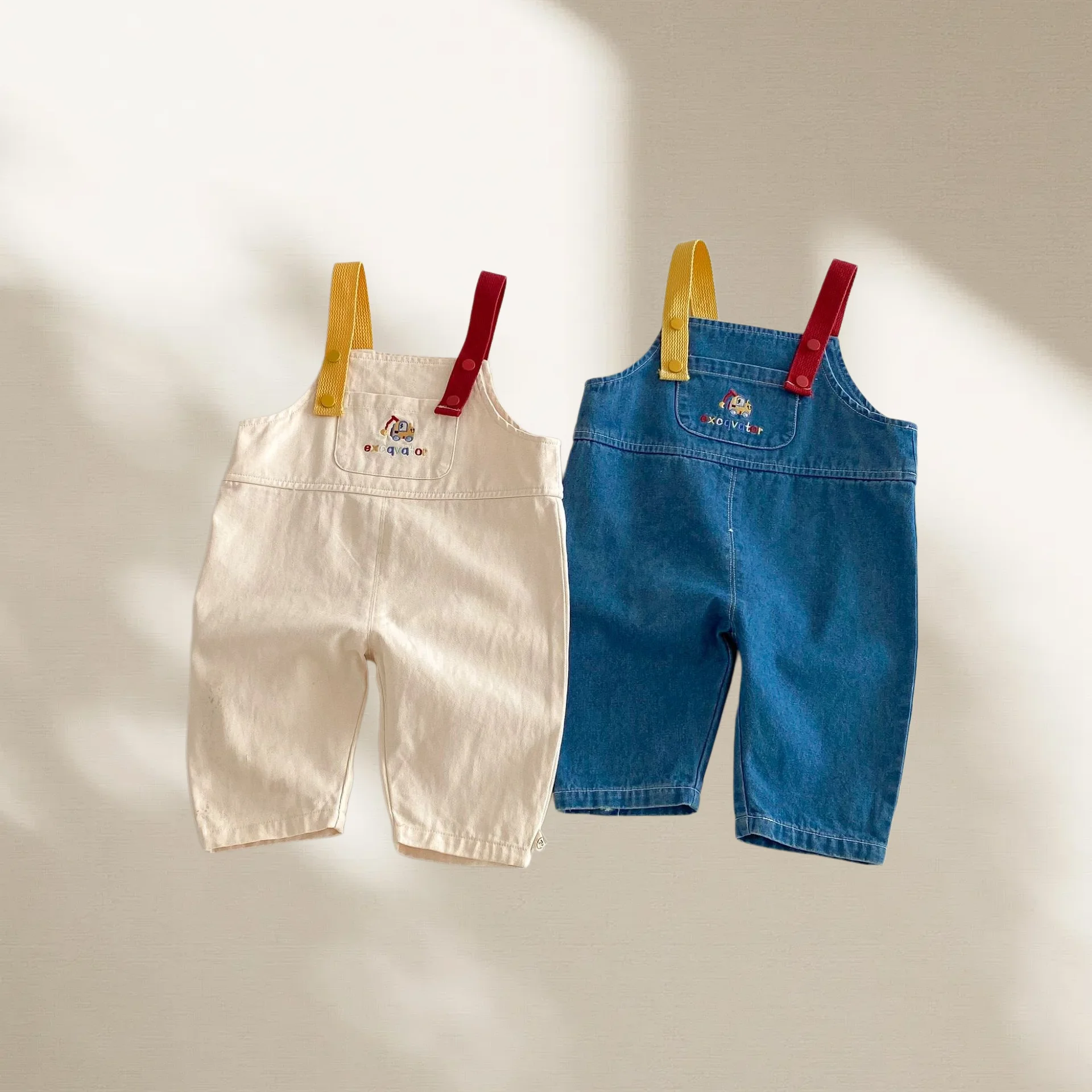 2026 Korean 0-5Y Spring Pure-cotton Kids Overalls Girls Boys Cartoon Excavator Embroidery Children's Denim Cowboy Clothes