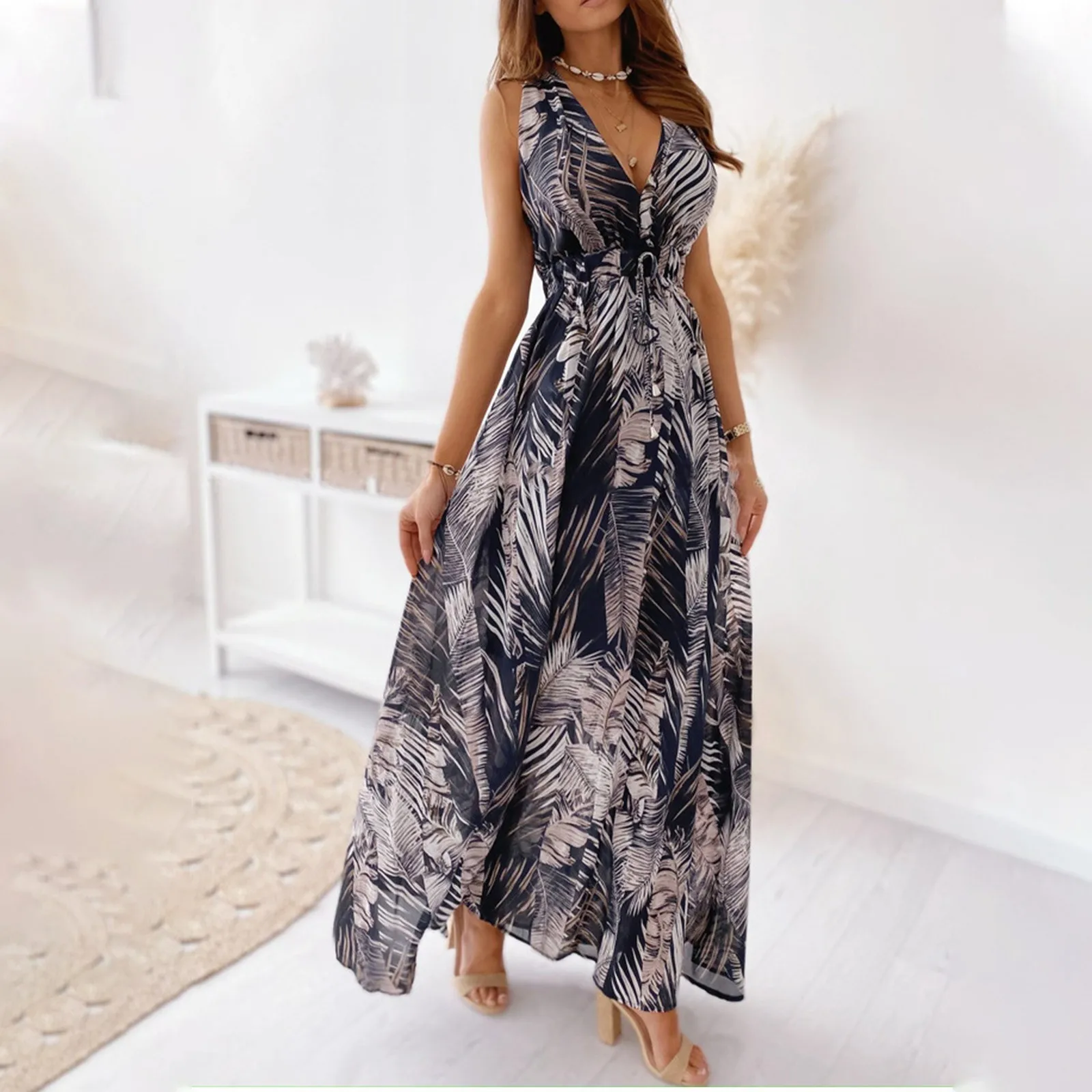 Maxi Dresses For Women Summer Floral Print Boho Beach Ladies Vestidos Evening Party Elegant Sundress Vintage Long Dress