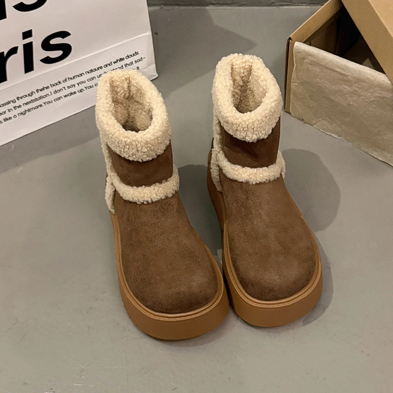 

Vintage Platform Flats Women Snow Boots Fashion Height Increase Party Dress Short Booties Winter Women's Plush Shoes