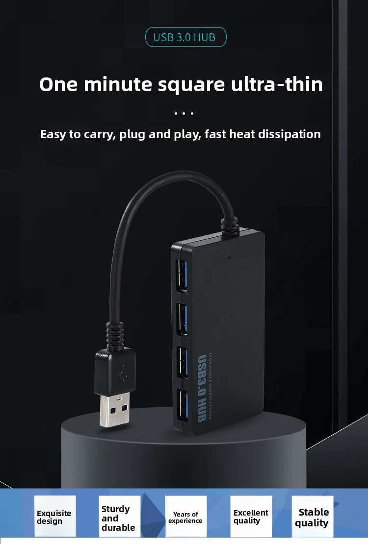 Ultraflacher 4-Port USB 3.0 Hub, Hochgeschwindigkeits-Splitter Eins-zu-Vier für Laptop PC, Stromversorgter USB-Erweiterer – Detail 4