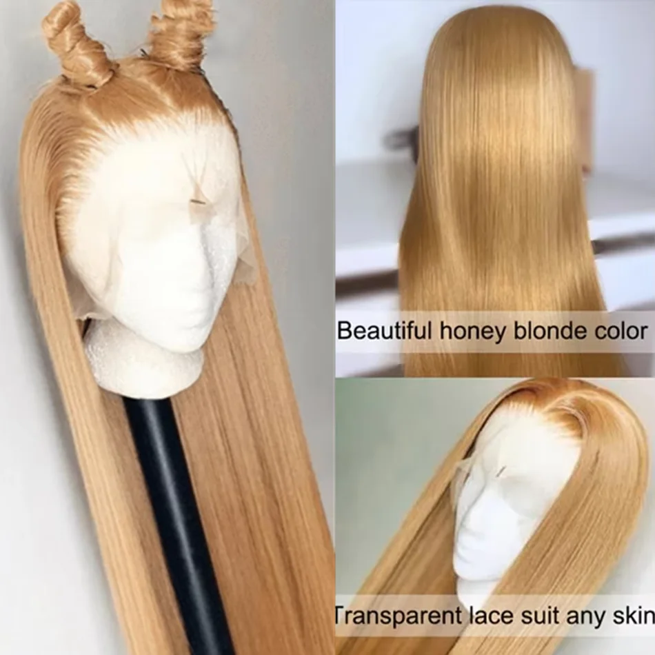 Bone Straight Honey Blonde 13x6 Hd Lace Frontal Wigs Human Hair #27 Colored Wig Pre Plucked For Black Women 30 36 Inch