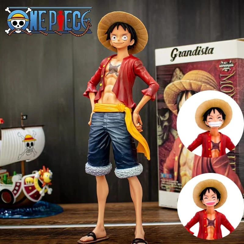 28cm One Piece Monkey D Luffy Anime Figure Toys Confident Smiley Luffy Three Form Face Changing Action Figurine PVC Model Dolls