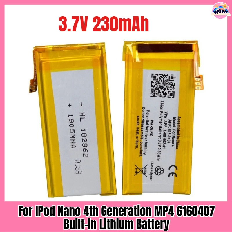 

3.7V 230mAh for IPod Nano 4th Generation MP4 6160407 Built-in Lithium Battery
