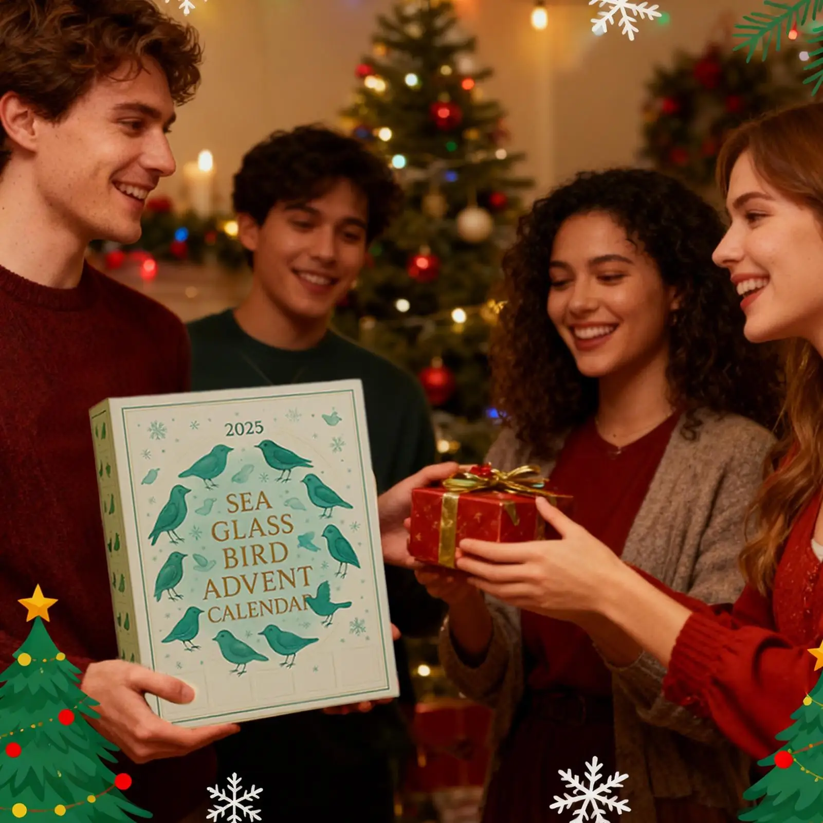 Kalender Advent Natal Burung Kaca Laut 2025 Dekorasi Liburan Akrilik 2D 24 Hari Dekorasi Hitung Mundur Natal Burung Untuk Rumah