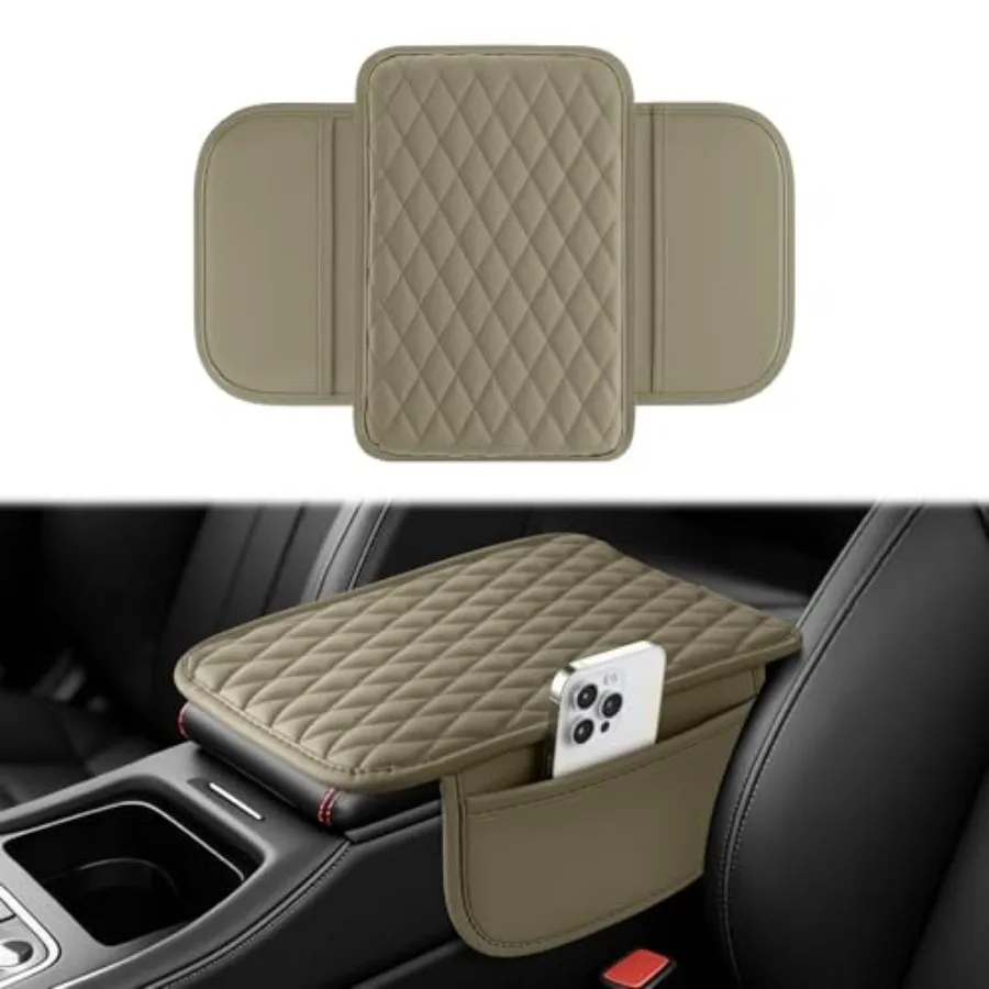 

Car Center Console Cover, Upgraded Leather Car Armrest Cushion 2 Pockets, Universal Waterproof Cushion Pad, Non-Slip Car Interi