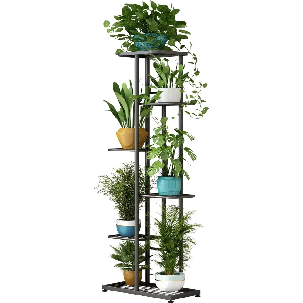 

LINZINAR Plant Stand Metal 6 Tier 7 Potted Multiple Flower Pot Holder Shelf Indoor Outdoor Planter Display Shelving Unit