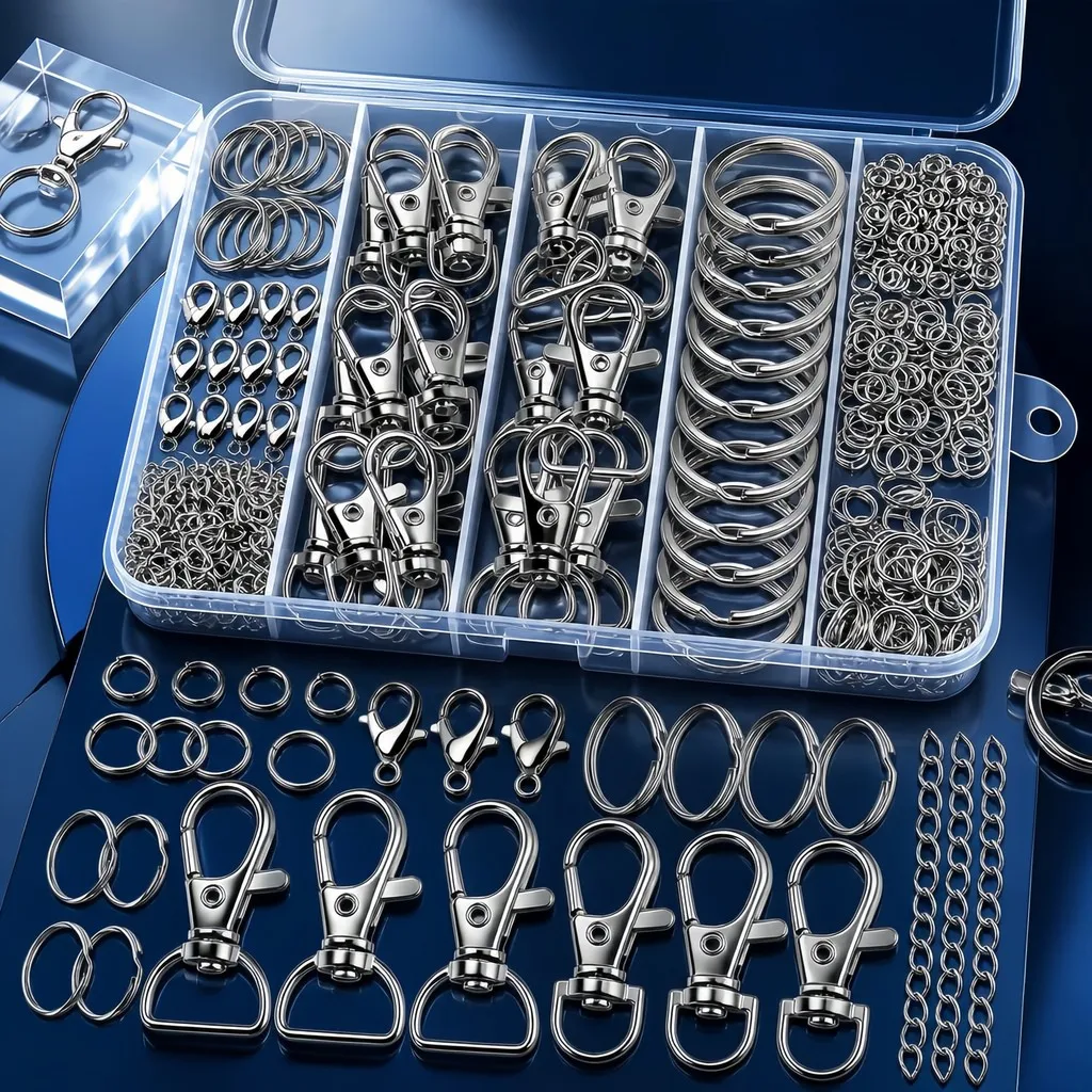 524PCS Complete Keychain Making Kit Lobster Claw Clasps Swivel Snap Hooks Key Rings for DIY Jewelry Crafts Beginners Gifts