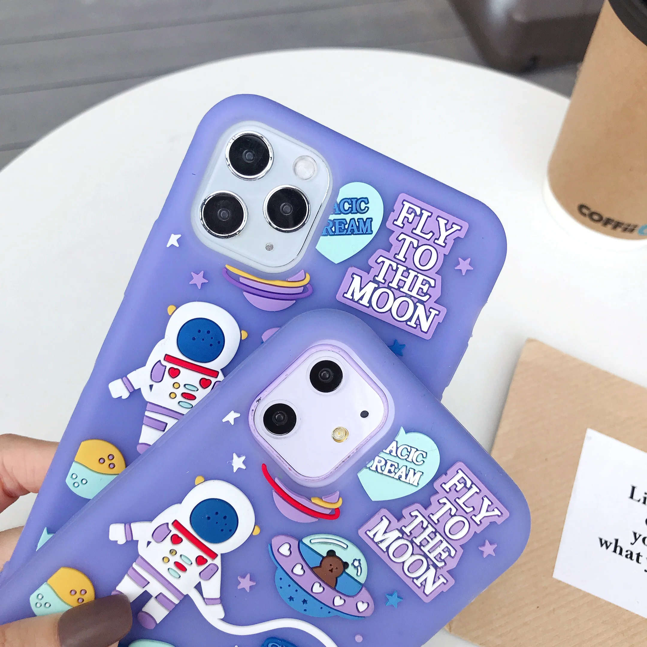 Cute Astronaut Phone Case For iPhone 13 12 11 Pro Max XS Max XR X 8 7 Plus Purple Rocket Pattern Silicone Soft Bumper Back Cover