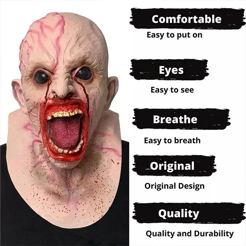 BEDW-Realistic Latex Horror Mask Scary For Halloween Makeup Party Face Cover Masquerade Bloody Disgusting Masque