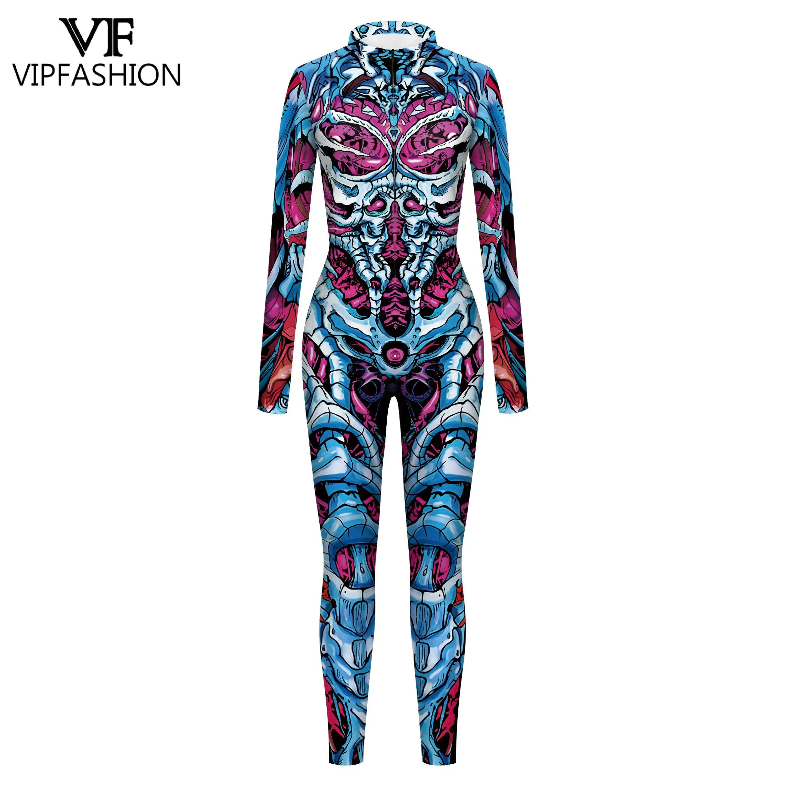 VIP FASHION Halloween Cosplay Costume Carnival Party Hooded Zentai Catsuit 3D Digital Printing Women Outfits Bodysuit