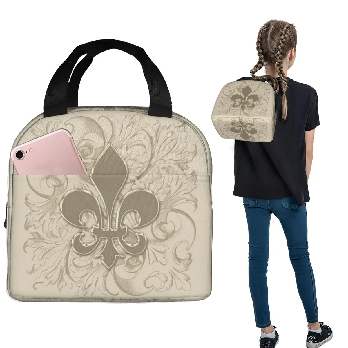 

Изолированная сумка для обеда Fleur De Lis для женщин и детей, герметичные коробки для еды, термосумка для ланча