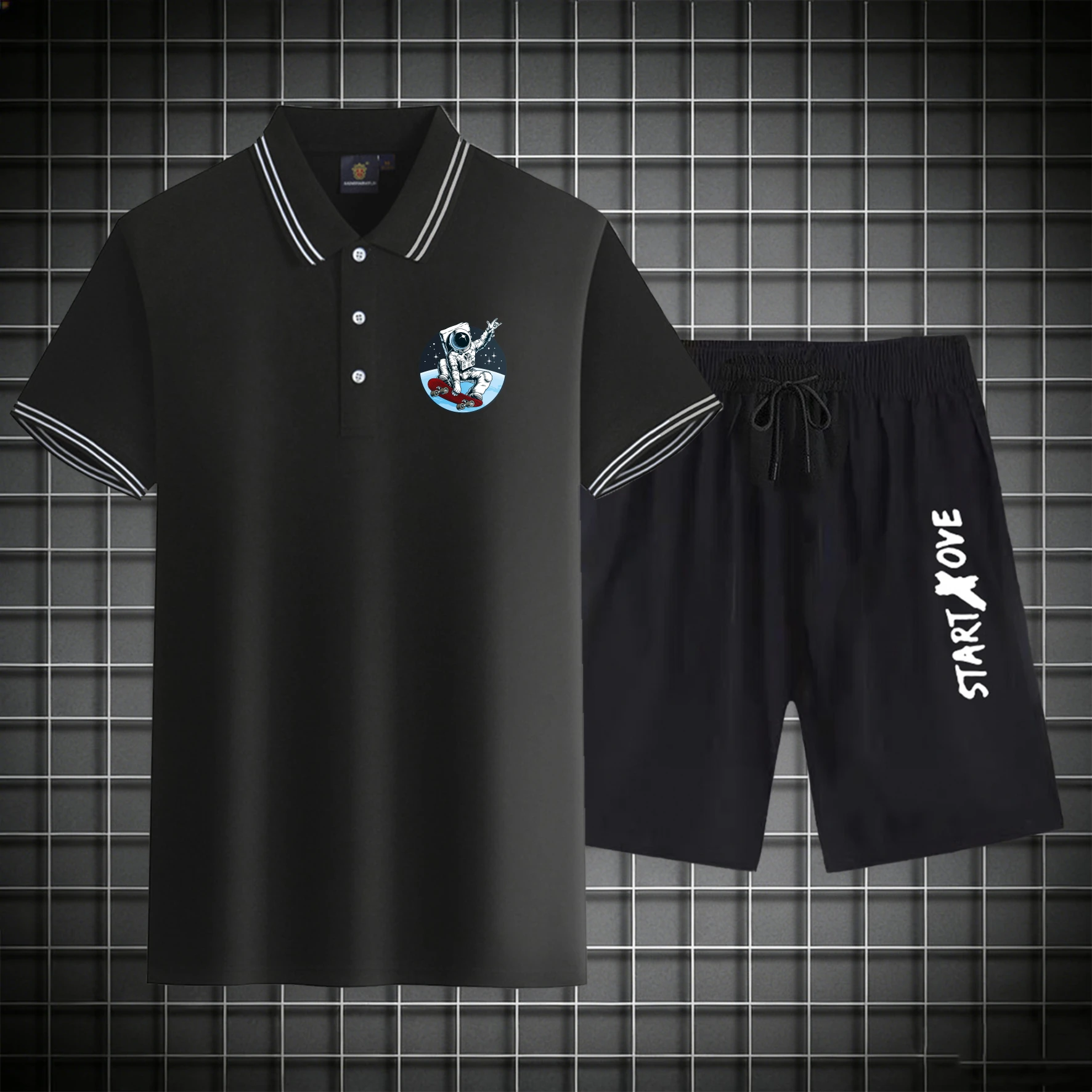 

men's Polos sets 2026 Summer tracksuit for man Graphic Y2k tracksuits Printed Short sleeve sweat suit Suit for man Polyester