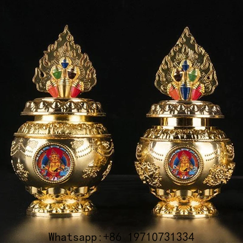 

Tibetan Mani Bottle Alloy Handicraft Buddhist Organizer Tantric Tribute Buddhism Bottle Home Gift Storage Box Desktop Decorative