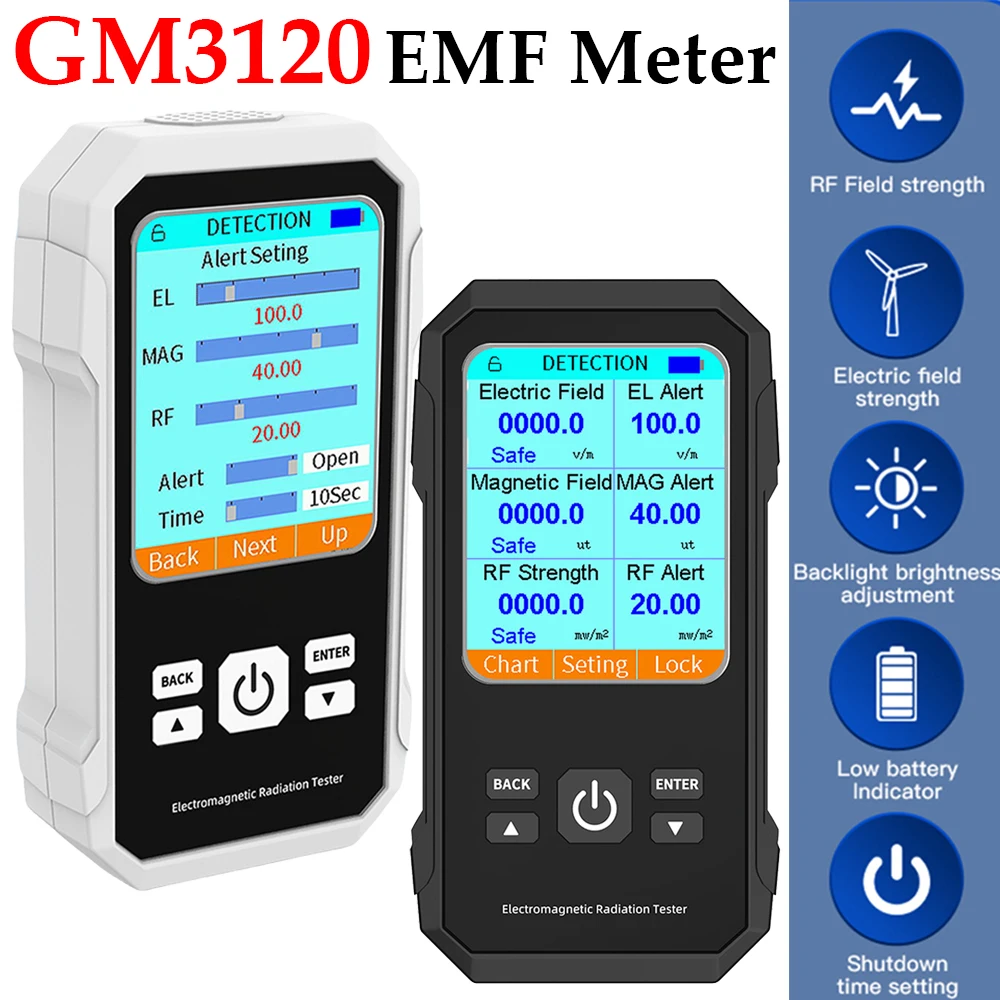 GM3120 Electromagnetic Field Meter Backlit Color Screen EMF Meter Electric Field Magnetic Field RF Radiation Tester for Home