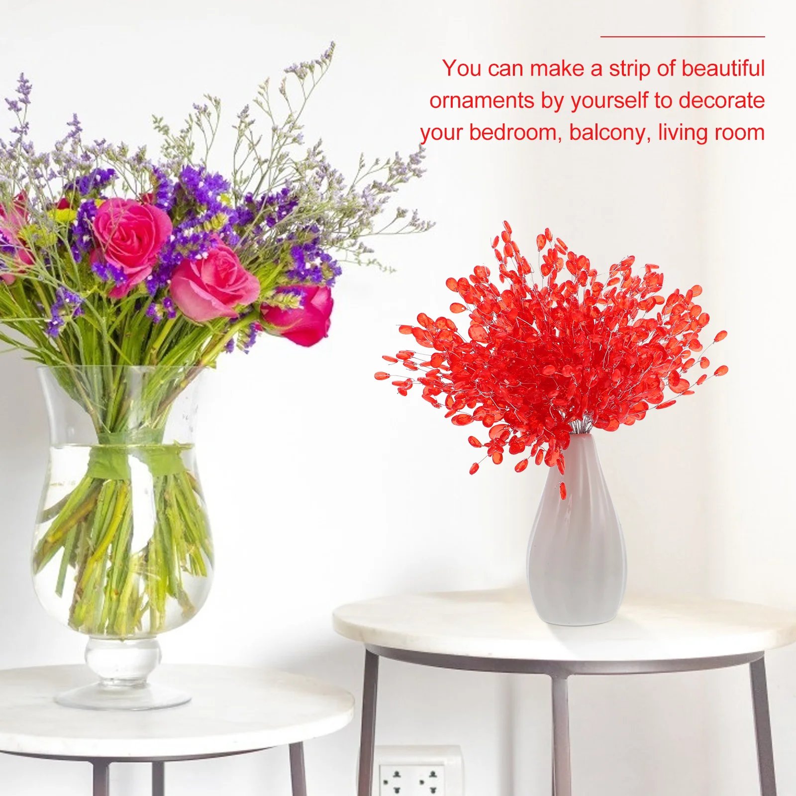 

50Pcs Artificial Beaded Flower Drops Acrylic Bouquet Decorations Bride Hairpiece Wedding Party DIY Accessories