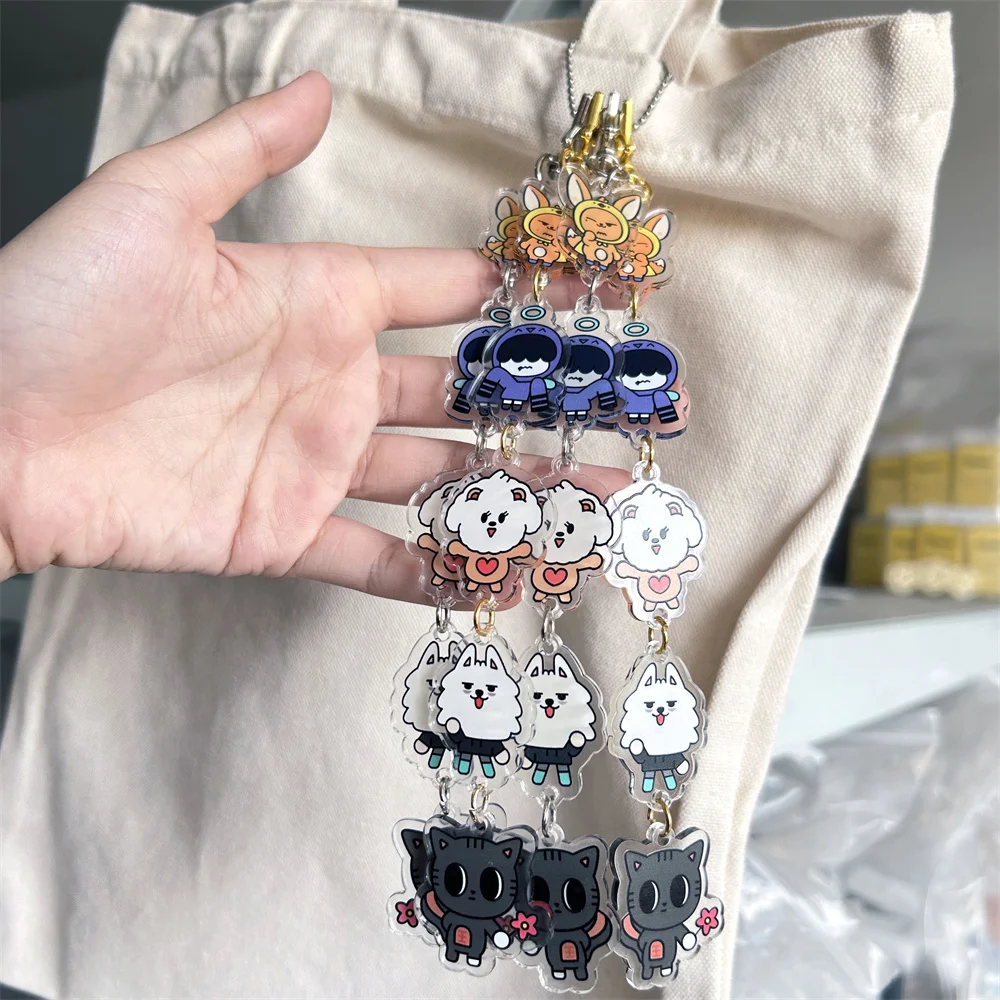 Kpop Idols Soobin Yeonjun Bracelet Cartoon Cute Acrylic Printing Pendant Beaded Bracelet Bag Accessories Keychain Fans Gift